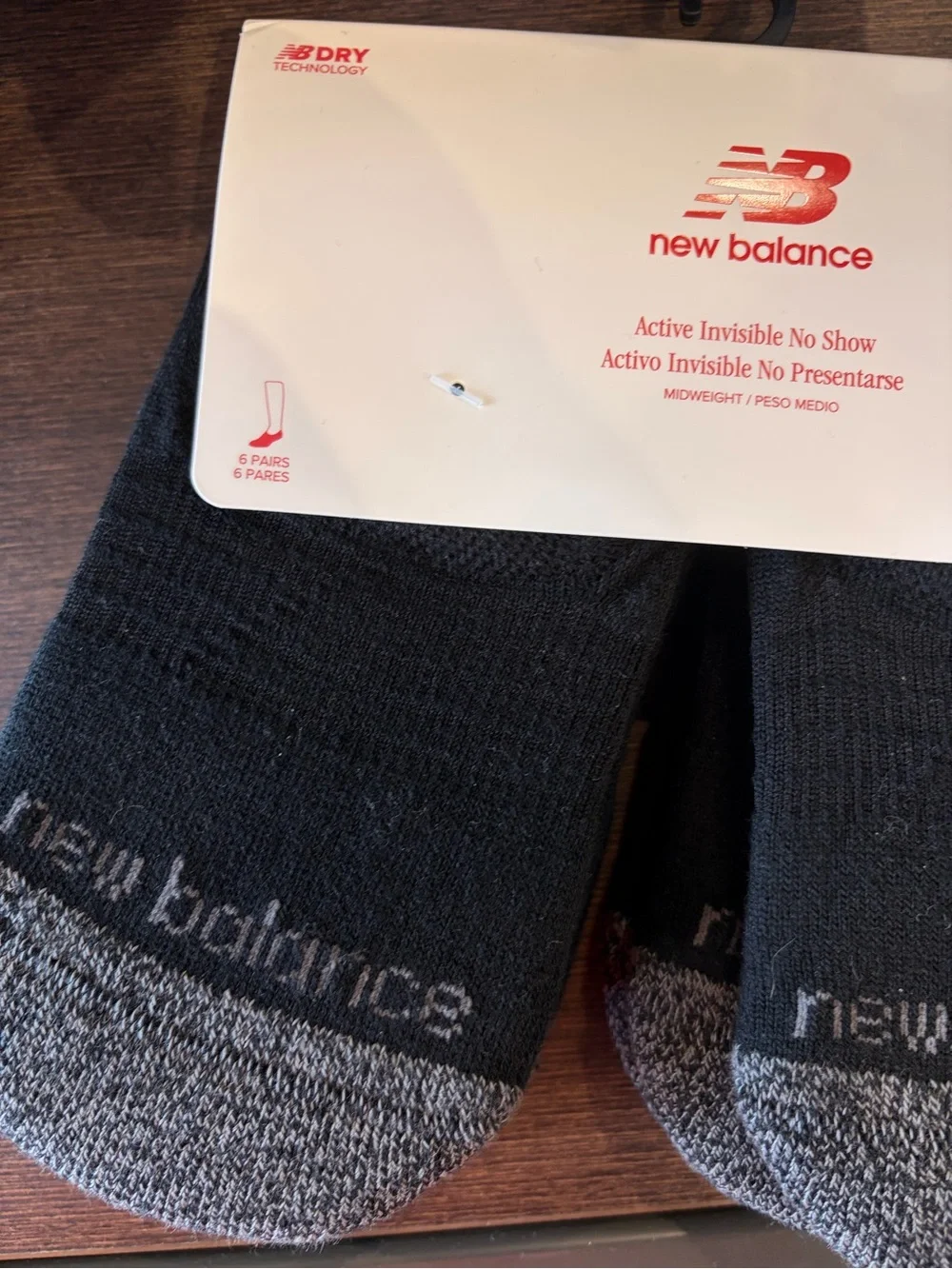 New Balance Men’s Active Invisible No-Show Socks — Black with Gray Toe